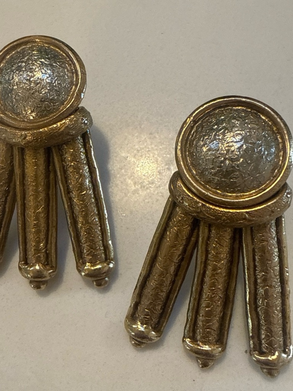 Vintage Gold-Tone Textured Drop Earrings